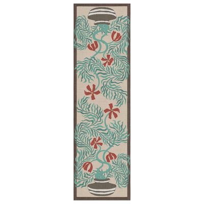 Lollo bordslöpare 35x120 cm med dekorativt mönster av blad, blommor och krukor i mjuka naturfärger