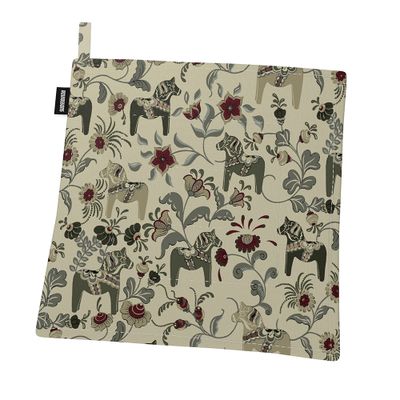 Beige grytlapp med dalahästar och blommor från Arvidssons Textil
