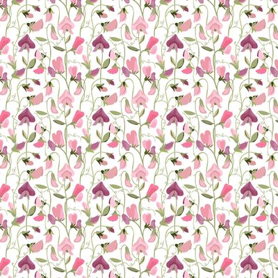 Upprepat mönster med rosa luktärtsblommor och slingrande gröna rankor