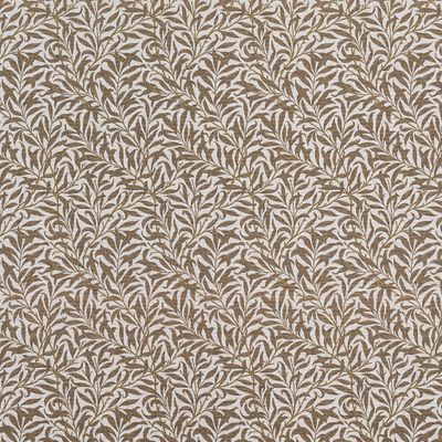 Tyg med brunt bladmönster på gråbeige botten - jakobsdals
