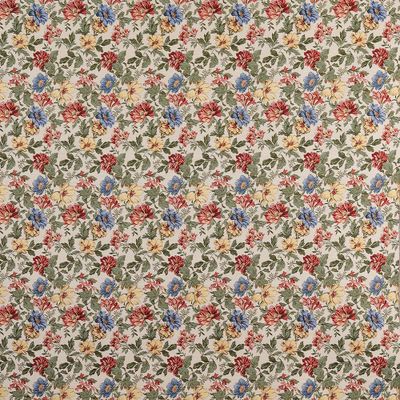 Marujita beige jacquardvävt möbeltyg med färgstarka blommor över hela tyget