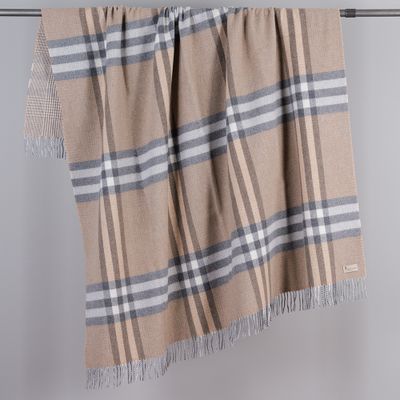 Twin Check filt – klassiskt rutmönster i beige och grått