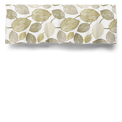 Gardinkappa i metervara med olivgrönt bladmönster på ljus botten