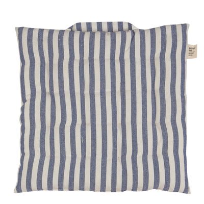 Randig sittdyna i blått och offwhite med handtag, 38x38 cm