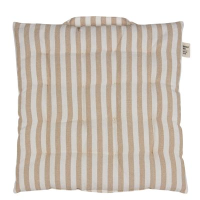 Randig sittdyna i beige och offwhite med handtag, 38x38 cm