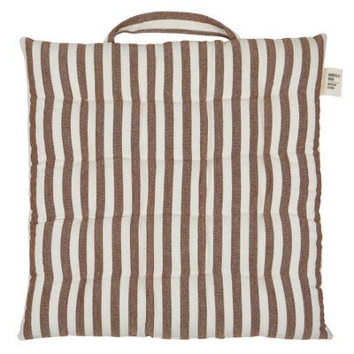 Randig sittdyna i cognacbrunt och offwhite med handtag, kviltad design, 38x38 cm