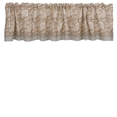 Sonia beige mönstrad gardinkappa med bård från Fondaco, blommig gardinkappa med ornamenterad bård