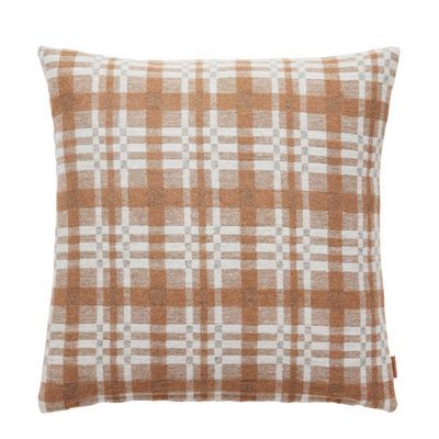 Naruska ljusbrun kuddfodral 50x50 cm med vävt rutmönster i ljusbrunt och vitt