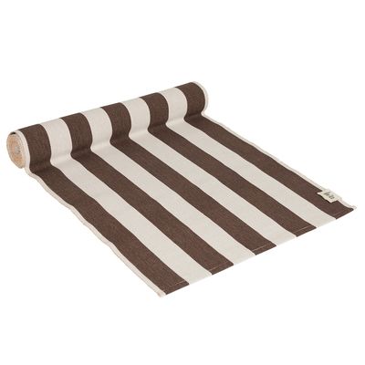 Amalia nougat bordslöpare i bomull, 40x140 cm, med 4,5 cm breda blockränder i nougatbrunt och naturvitt samt en strukturerad ripsväv.