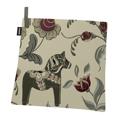 Beige grytlapp med dalahästar och blommor från Arvidssons Textil