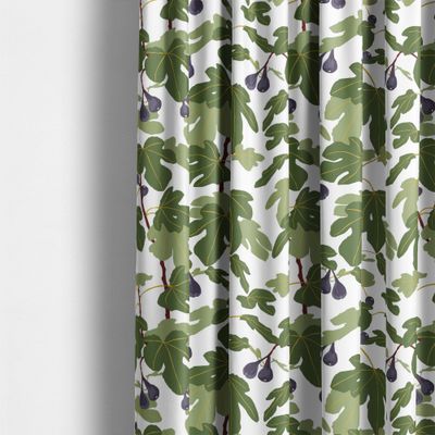 Gardin sydd i Fikonträd grön tyg med mönster av fikonlöv och frukter