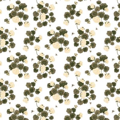 Astrid Vaniljgul tyg med motiv av pelargon blommor.