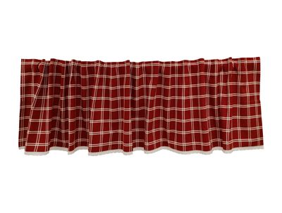 Kalix röd vävd gardinkappa 50x250cm med ljust rutmönster och liten spets nedtill
