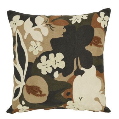 Monique rost kuddfodral 45x45 cm med full brodyr av blommor och organiska former i rost, mörkblått, beige och creme.
