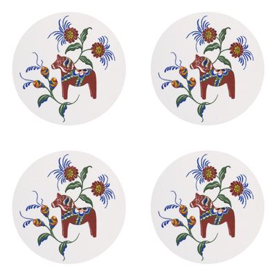 Leksand Underlägg Vit-Röd 4-pack med Traditionellt Dalahästmönster