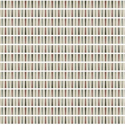 Raster brun gardintyg från Arvidssons Textil med grafiskt geometriskt mönster, visat över hela tygets 150 cm bredd.