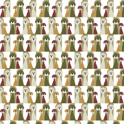 Busters gäng grön gardintyg från Arvidssons Textil med lekfullt hundmönster, visat över hela tygets 150 cm bredd.