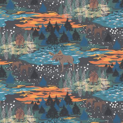 Mönster med höstig färgton, naturinspirerat motiv med älgar i skogsmiljö - Älgrike brun/orange förkläde med ficka