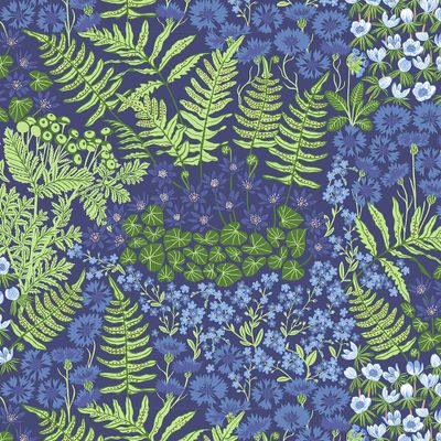 Detaljmönster av Blå Blom blå -blommor och blad i blå och gröna toner