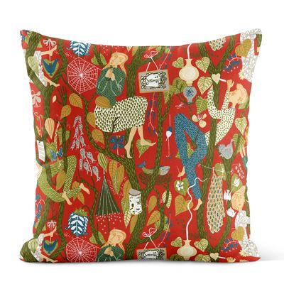 Melodi röd kuddfodral 47x47 cm i 100 % lin med färgstarkt och detaljrikt mönster av Stig Lindberg.