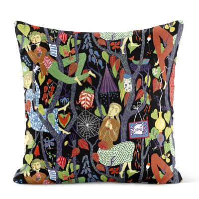Melodi svart-multi kuddfodral 47x47 cm i 100 % lin med färgstarkt mönster designat av Stig Lindberg.