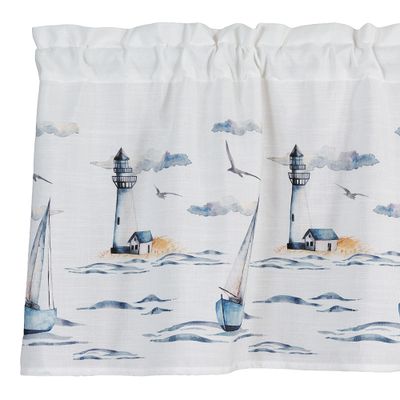 analkappa Segla i metervara med marinmotiv av segelbåtar och fyrar