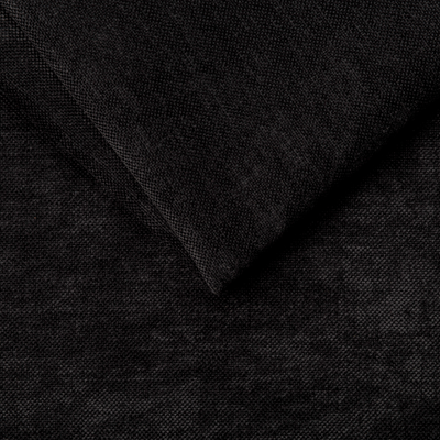 Mistral Black möbeltyg (svart chenille) som visar den djupa färgen, den mjuka strukturen och tygets extremt höga slitstyrka (över 100 000 Martindale).