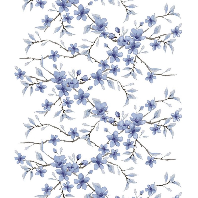 Fägring blå tyg med motiv av blommor- Rosahuset.com