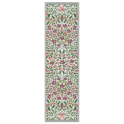 Bordslöpare med mistelmotiv i grönt och rött, vävd i 100% ekologisk bomull av Ekelund i Sverige.