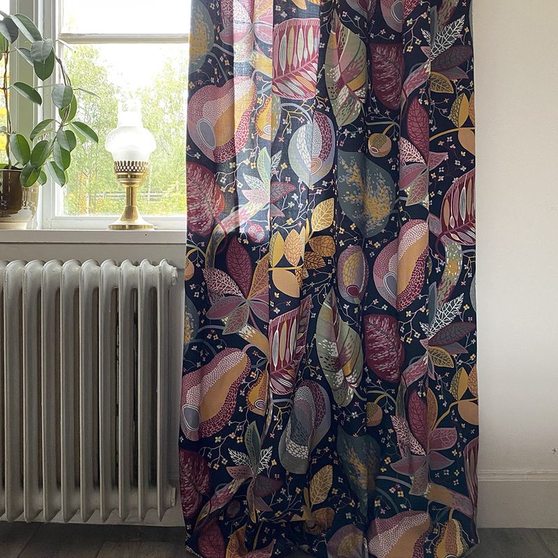 Autum blue Multiband lengths curtains from Svanefors | nordictextiles.com