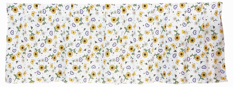 Kappa på metervara Sommar med vit botten och gula blommor och fjärilar från Arvidssons Textil