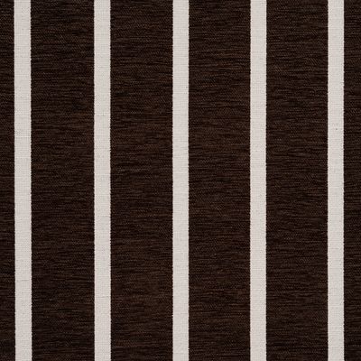 Närbild av randigt möbeltyg i mörkbrun och naturvit färg