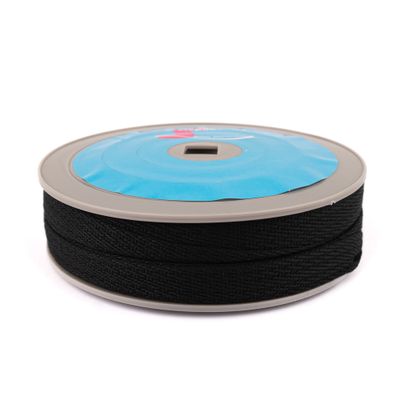 Slätt svart möbelband i 100% polyester, 15mm bred, metervara för tapetsering med känsla av bomull.
