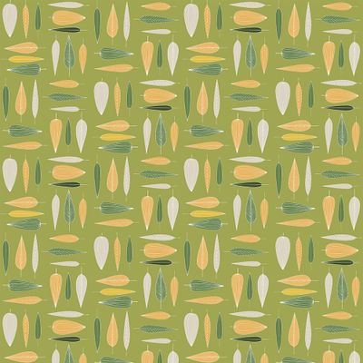 Under trädet grön bomullstyg med bladmönster visat över hela tygets bredd