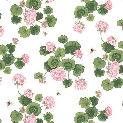 Gardin och inredningstyg med vackert tidlöst mönster av rosa Astrid pelargoner.
