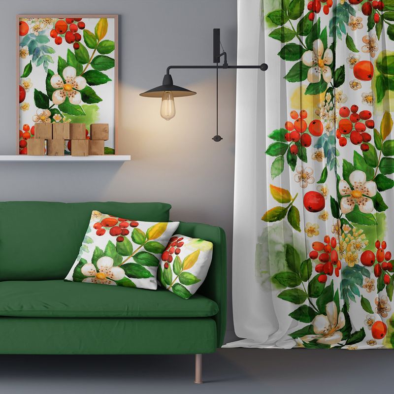Blombär grön gardiner