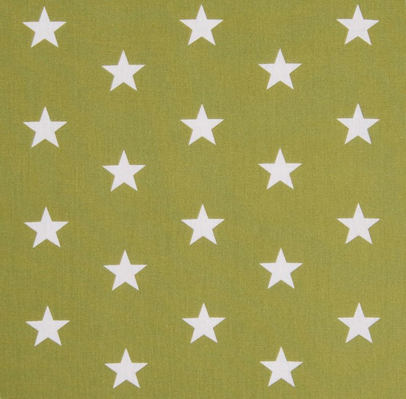 Stars olivgrön - Bomullstyg med olivgrön botten och vita stjärnor, tyget passar bra till babynest, påslakan och inredning.