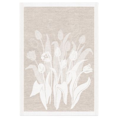 Belle kökshandduk 35x50 cm från Ekelund med stilrent vitt blommönster på ljus botten