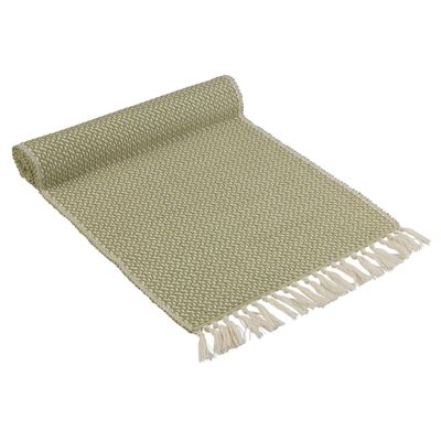 Ljusgrön och vit ribbad löpare som är tillverkad 100% bomull, snygg franskansi båda sidorna.