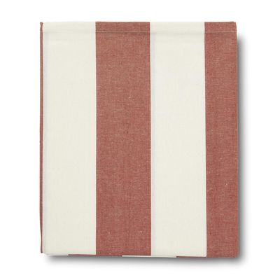 Randig vaxduk med breda ränder i rödrosa och vitt – Striato bordsduk.