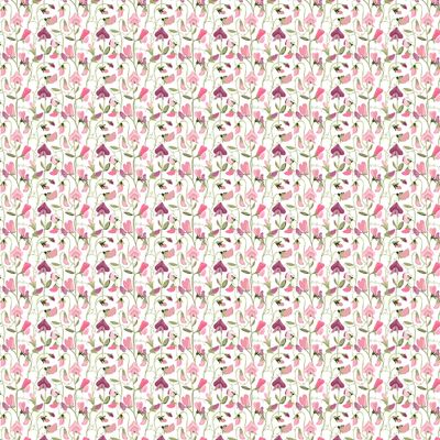 Luktärt rosa tyg visat över hela bredden med tätt blommönster i rosa, lila och grönt