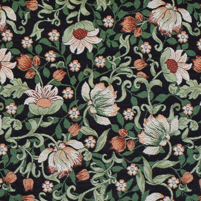 Möbeltyg Molly svart gobelängtyg med blommor | nordisktextil.se