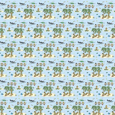 Upprepat mönster av Kurrekurreduttön blå bomullstyg inspirerat av Pippi Långstrumps äventyr