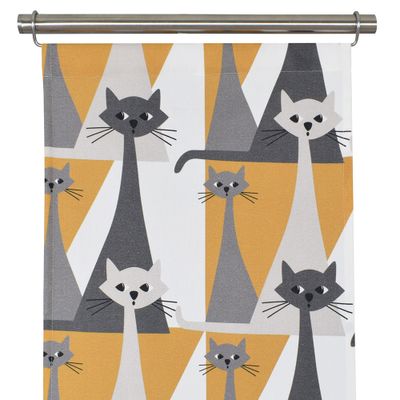 Kitty gul panelgardiner med retro katter