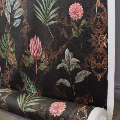 Sammet leaf Baroque gardin och inredningstyg med rosa blommor och blad- Rosahuset.com