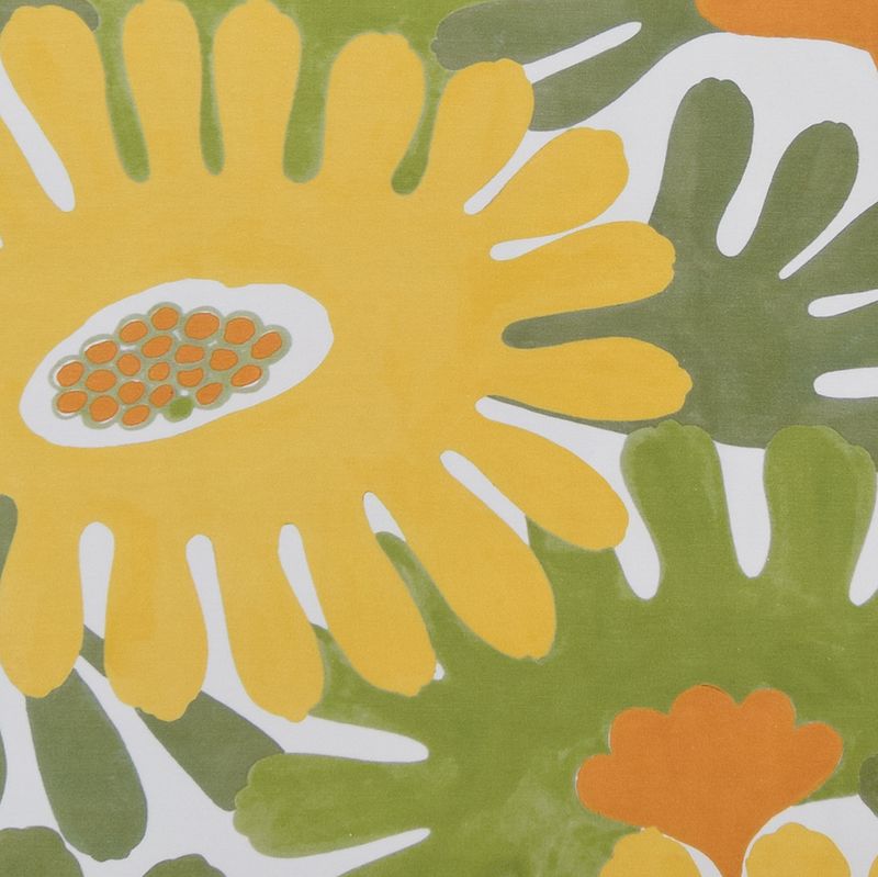 Blomsterspel gul trikå - ekologisk bomull med färgglada blommor