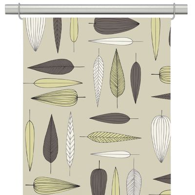 Beige panelgardin med retroinspirerat bladmönster