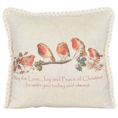 Songsbirds juligt kuddfodral med vackert julmotiv och lurex trådar från Arvidssons textil.