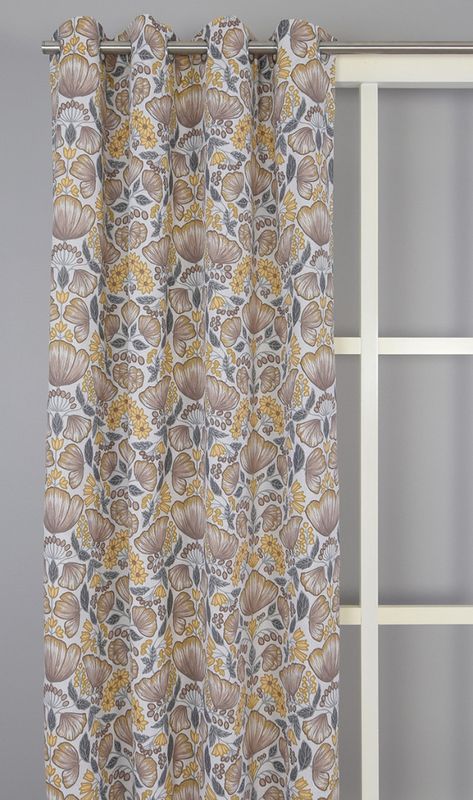 Hede linne/gul öljettlängder med blommor i höstens färger| nordisktextil.se