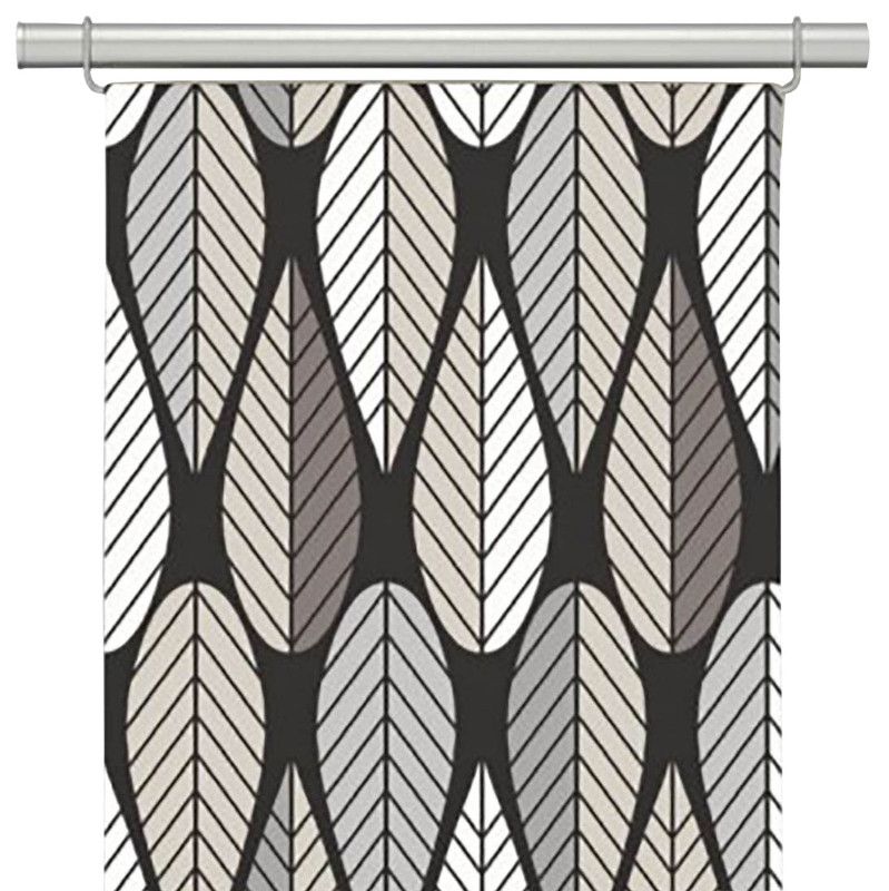 Panelgardiner Blader svart från Arvidssons textil med svart botten och blad.